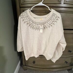 Anthropologie Embellished Cream Sweater